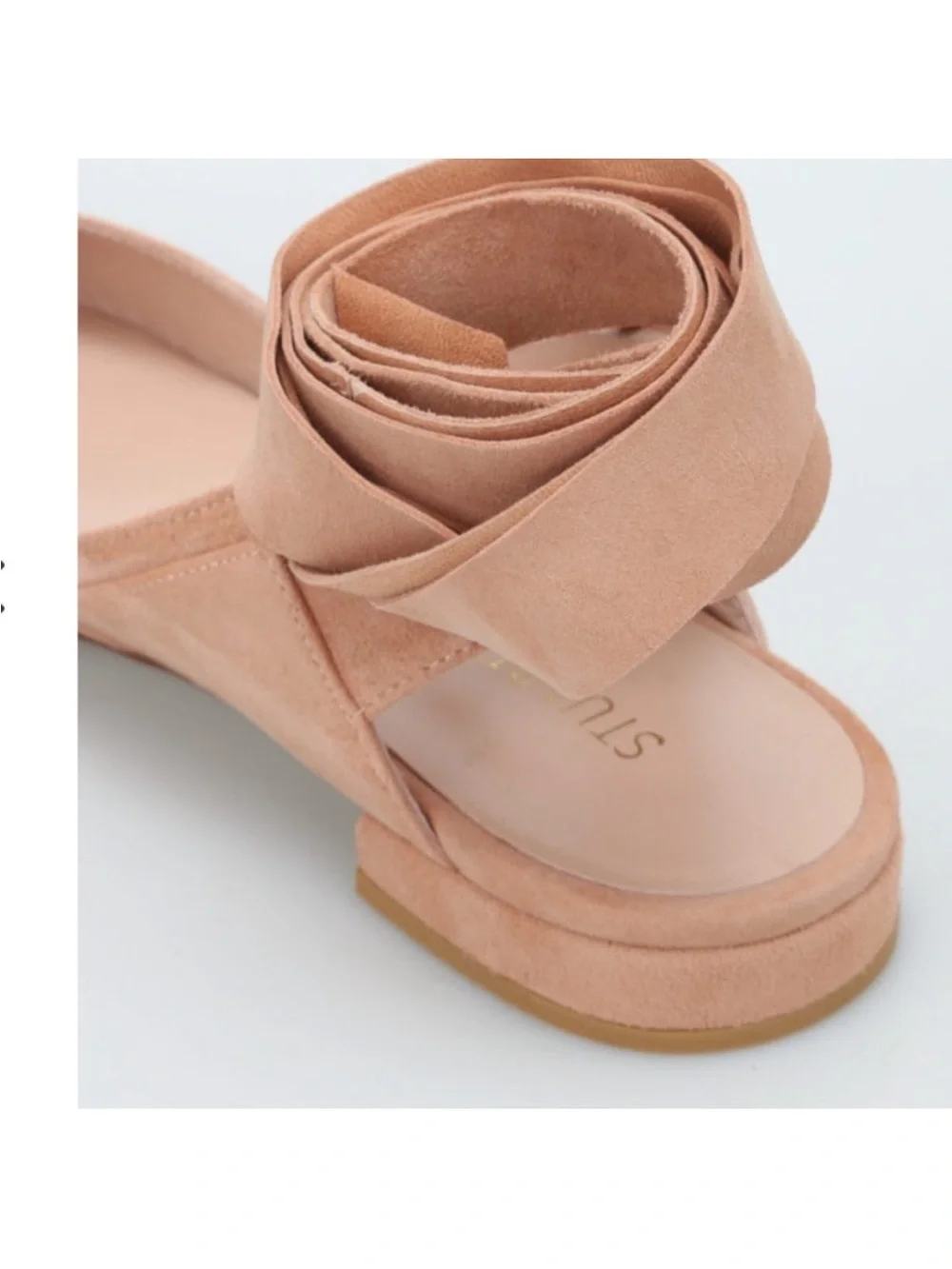 Stuart Weitzman Supersonic Suede Ballet Flats-Pointed Toe Ankle Tie Dusty Pink